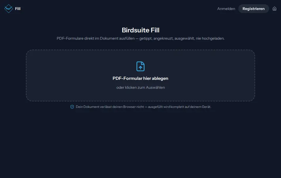 Startseite von Birdsuite Fill im Browser