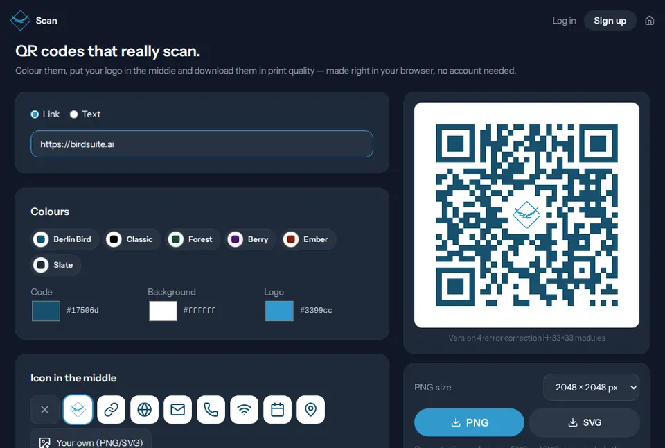 Start page of Birdsuite Scan in the browser
