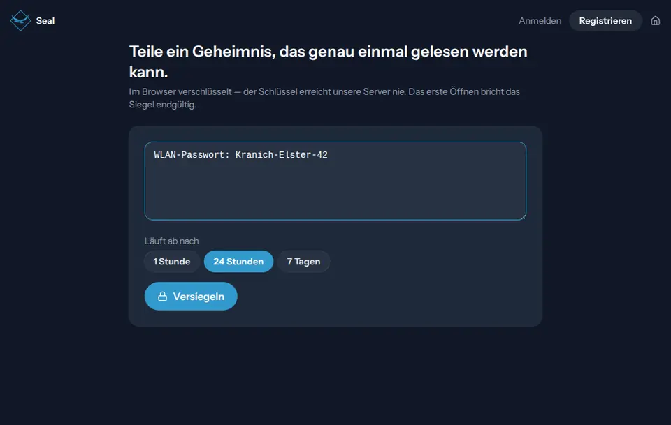 Startseite von Birdsuite Seal im Browser