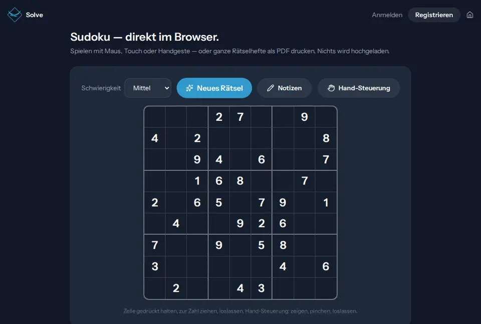 Startseite von Birdsuite Solve im Browser