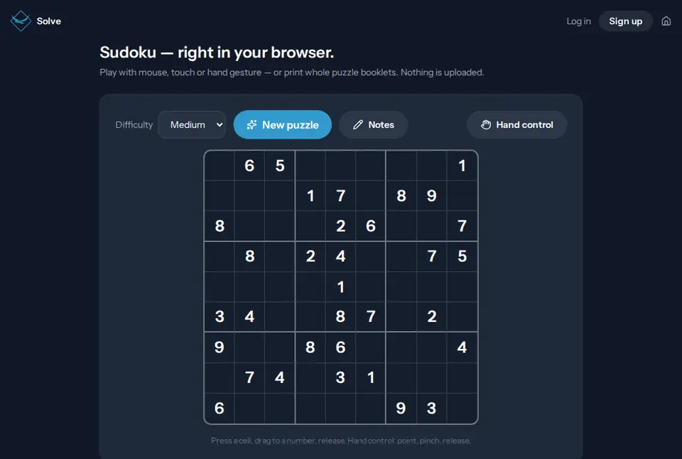 Start page of Birdsuite Solve in the browser